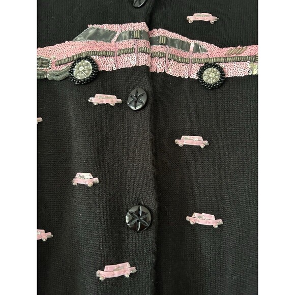 Vintage Michael Simon Pink Cadillac Cardigan Sweater Size Medium - Picture 3 of 10
